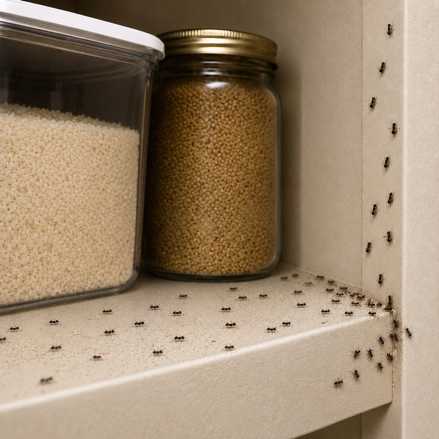 Home kitchen and pantry with ant infestations