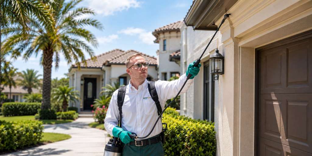 Exterior pest control service at a residential home in Florida