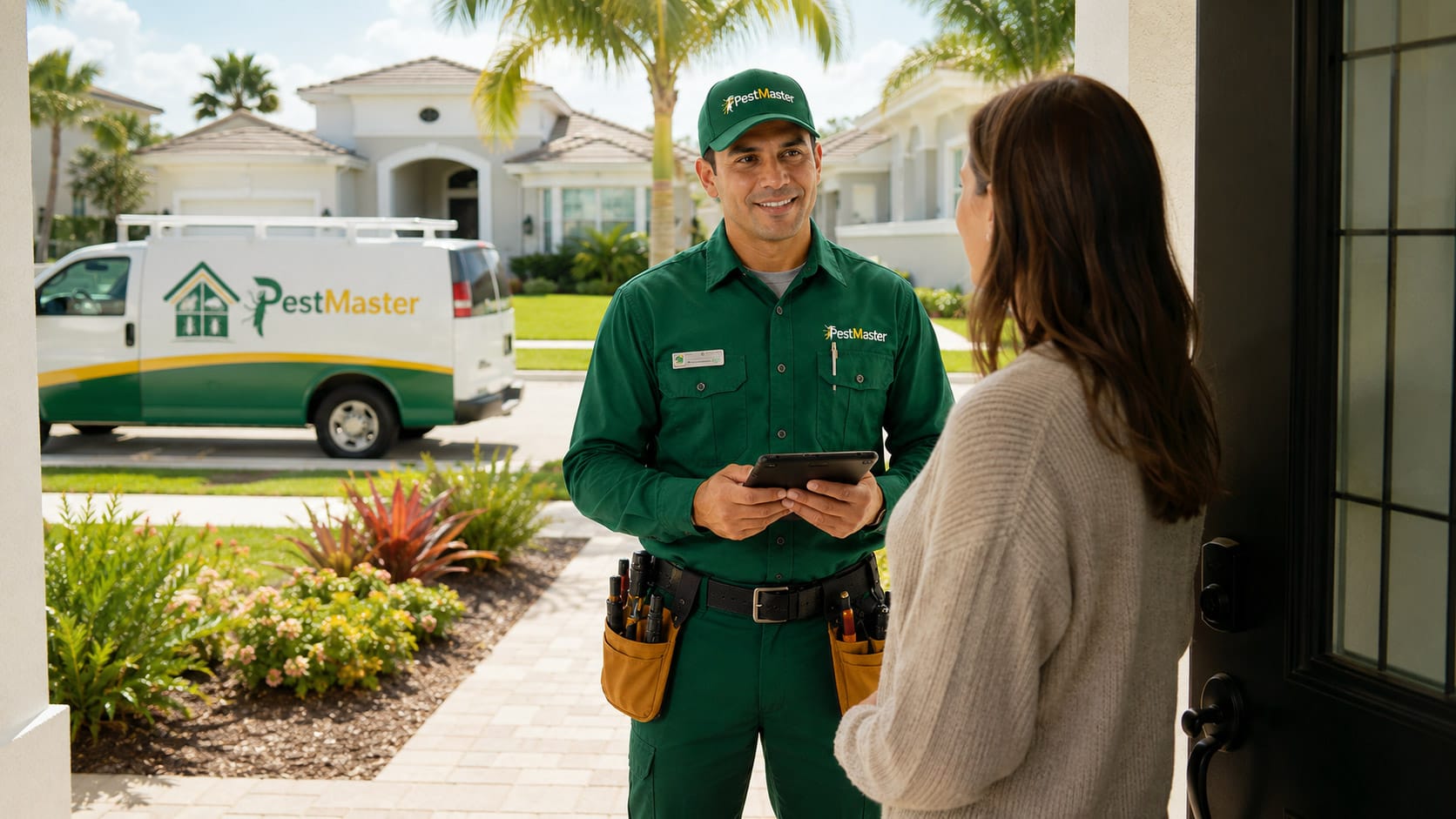 Pestmaster technician visiting a Central Florida property for pest-control service
