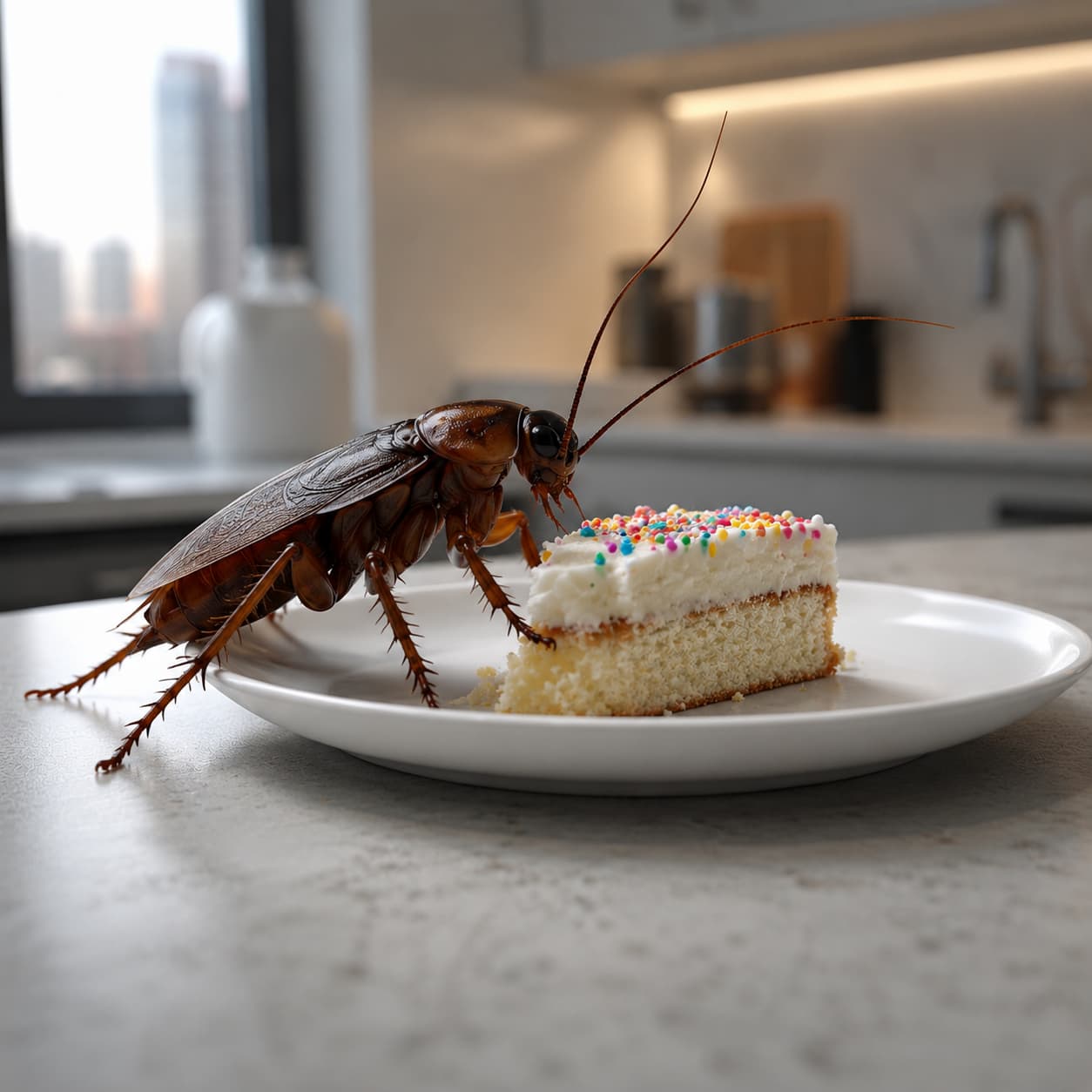 Cucaracha comiendo en la cocina de una casa de Davenport Florida