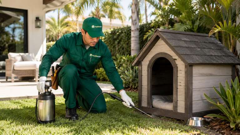 Fumigando la casa del perro contra pulgas