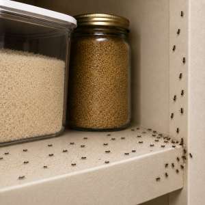 Ant infestation in a home kitchen and pantry requiring professional pest control treatment in Orlando.