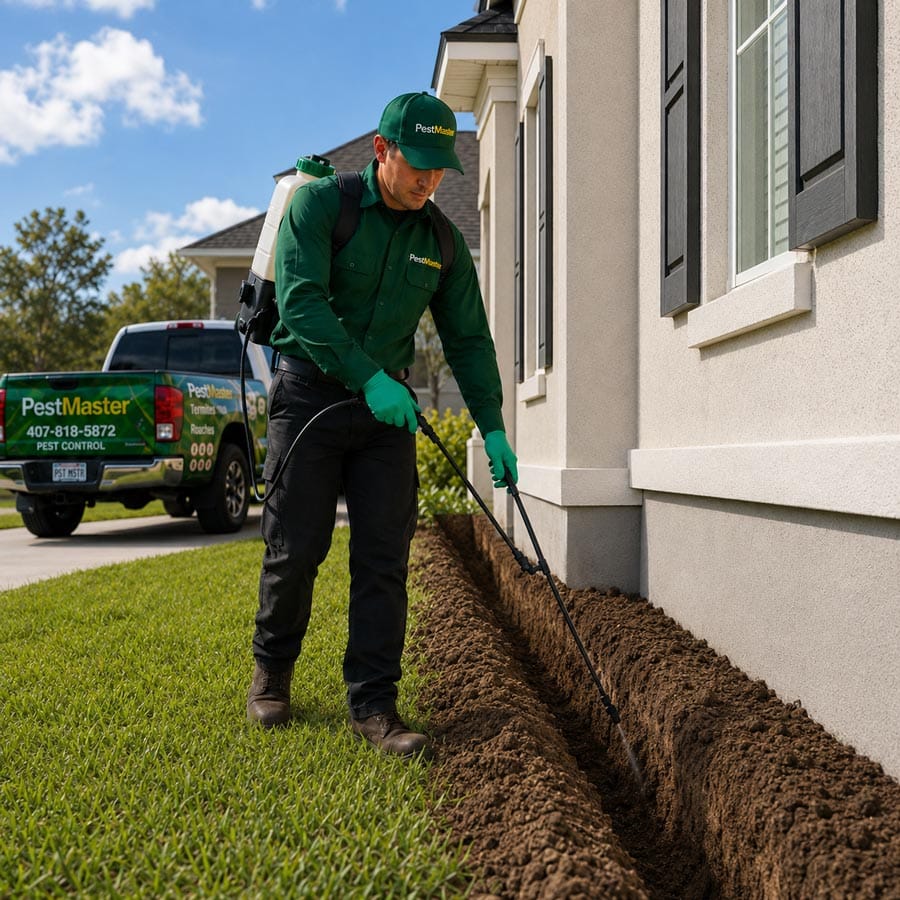 Tecnico apicando un final treatment protection a una casa en Kissimmee